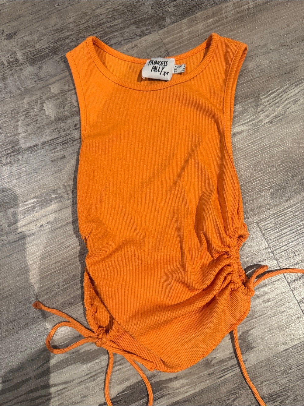 Princess Polly Orange Ribbed Side-Tie Tank